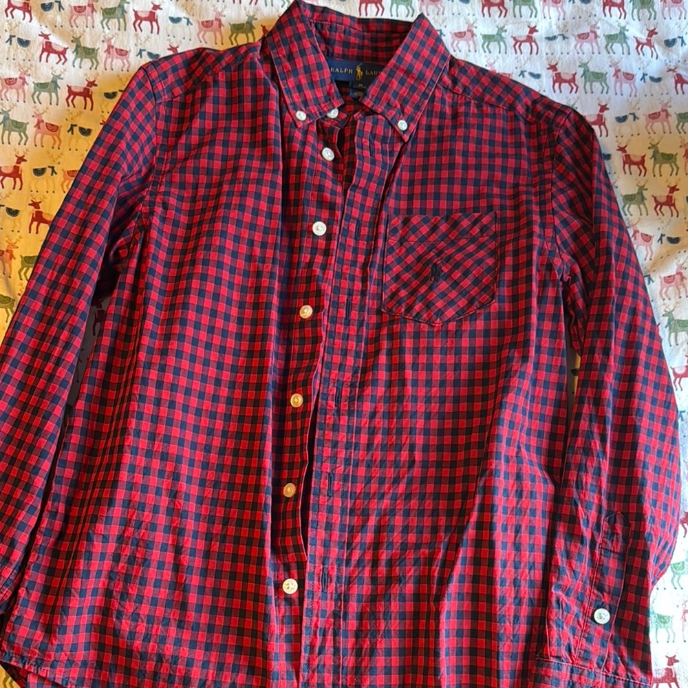 Ralph Lauren boys Medium 10-12 Red and Black Plaid Shirt